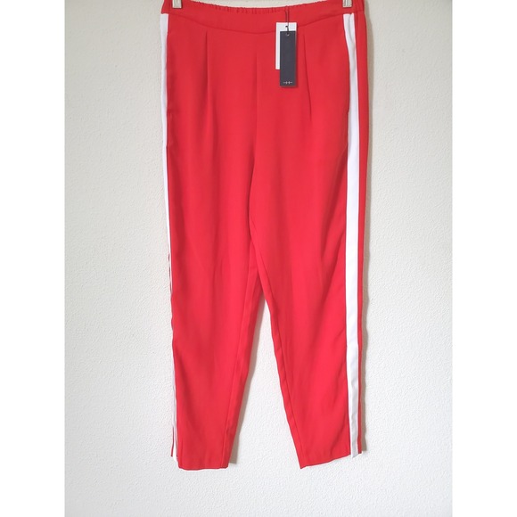NWT Habitual Red Pants Women's Medium Elastic Waist Side Stripe Track Varsity - Picture 11 of 11